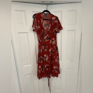 Lulu's Orange Floral Midi Dress